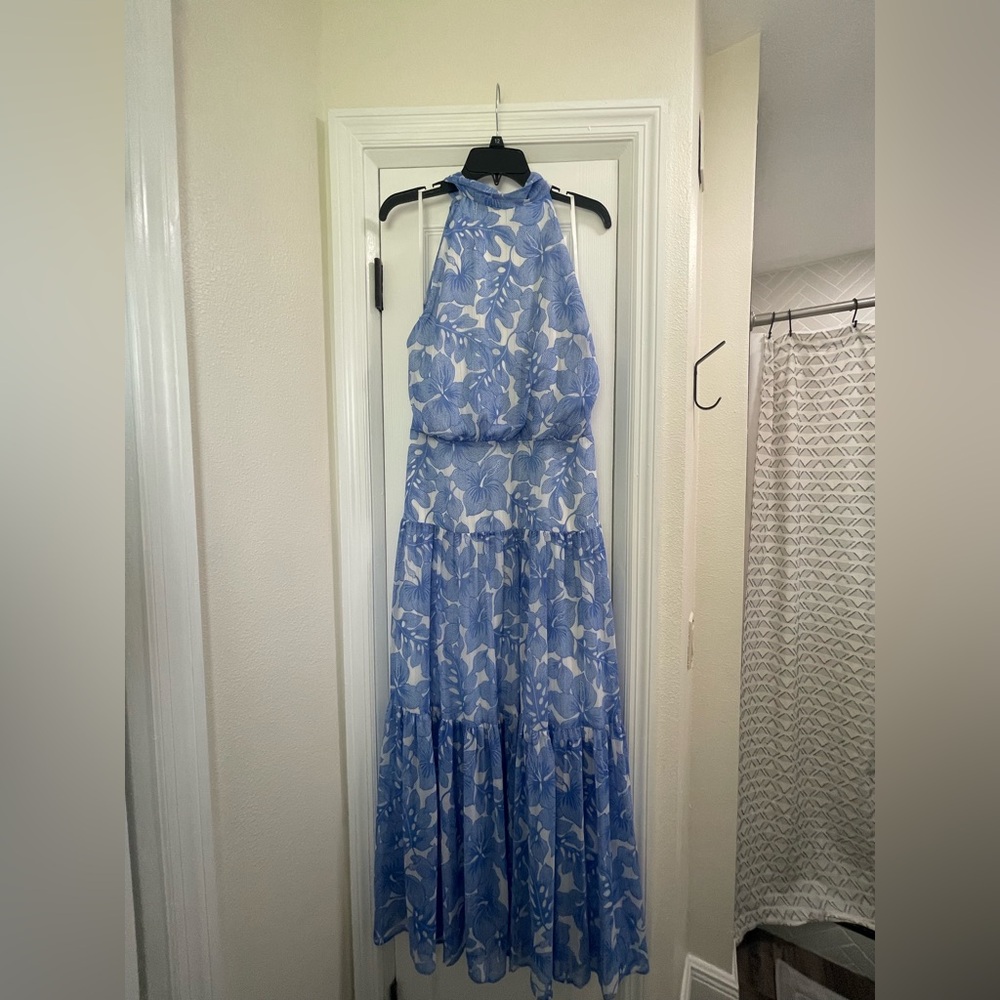 Tommy Hilfiger Blue Floral Halter Maxi Dress